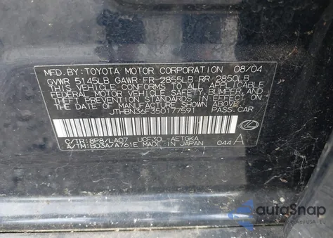 2005 Lexus Ls 430 из США, поврежденный, VIN JTHBN36F350177591